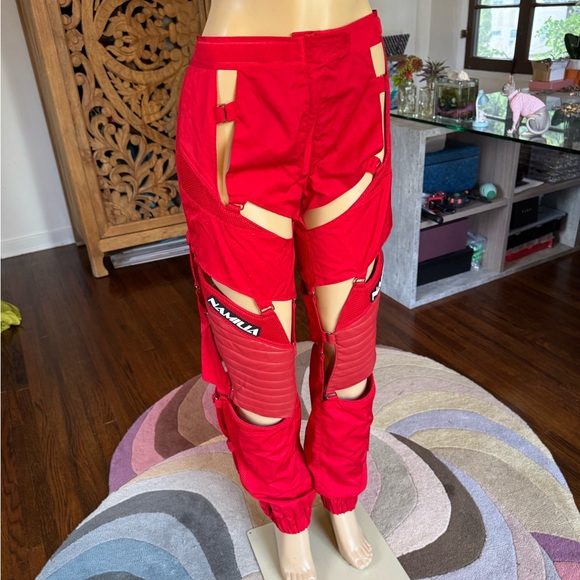 Dolls Kill Pants - Namallia red hot cut out moto pants size S NWOT